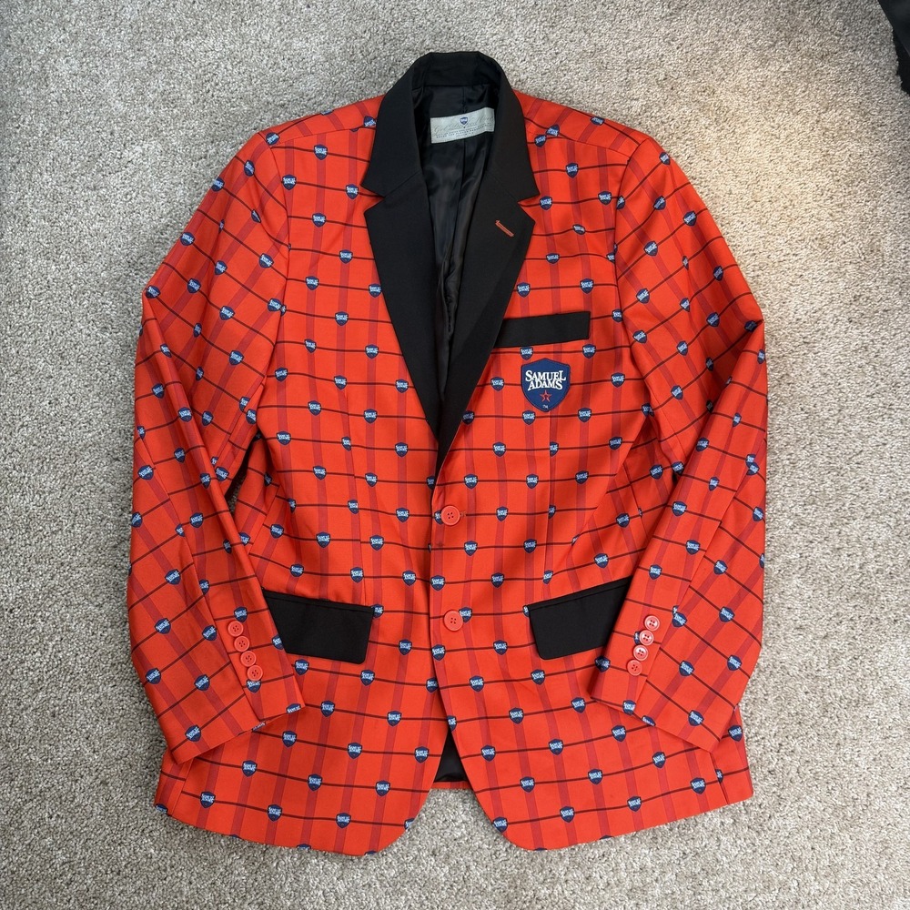 Samuel Adams Blazer Mens Medium Red Plaid Beer Sport Coat Jacket Party